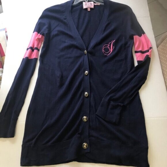 JUICY COUTURE Y2K Cotton Cardigan Knit Sweater Top Tunic Logo Preppy Varsity - Picture 5 of 13